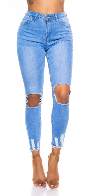 Skinny Ripped Jeans with Cut-Outs Blue